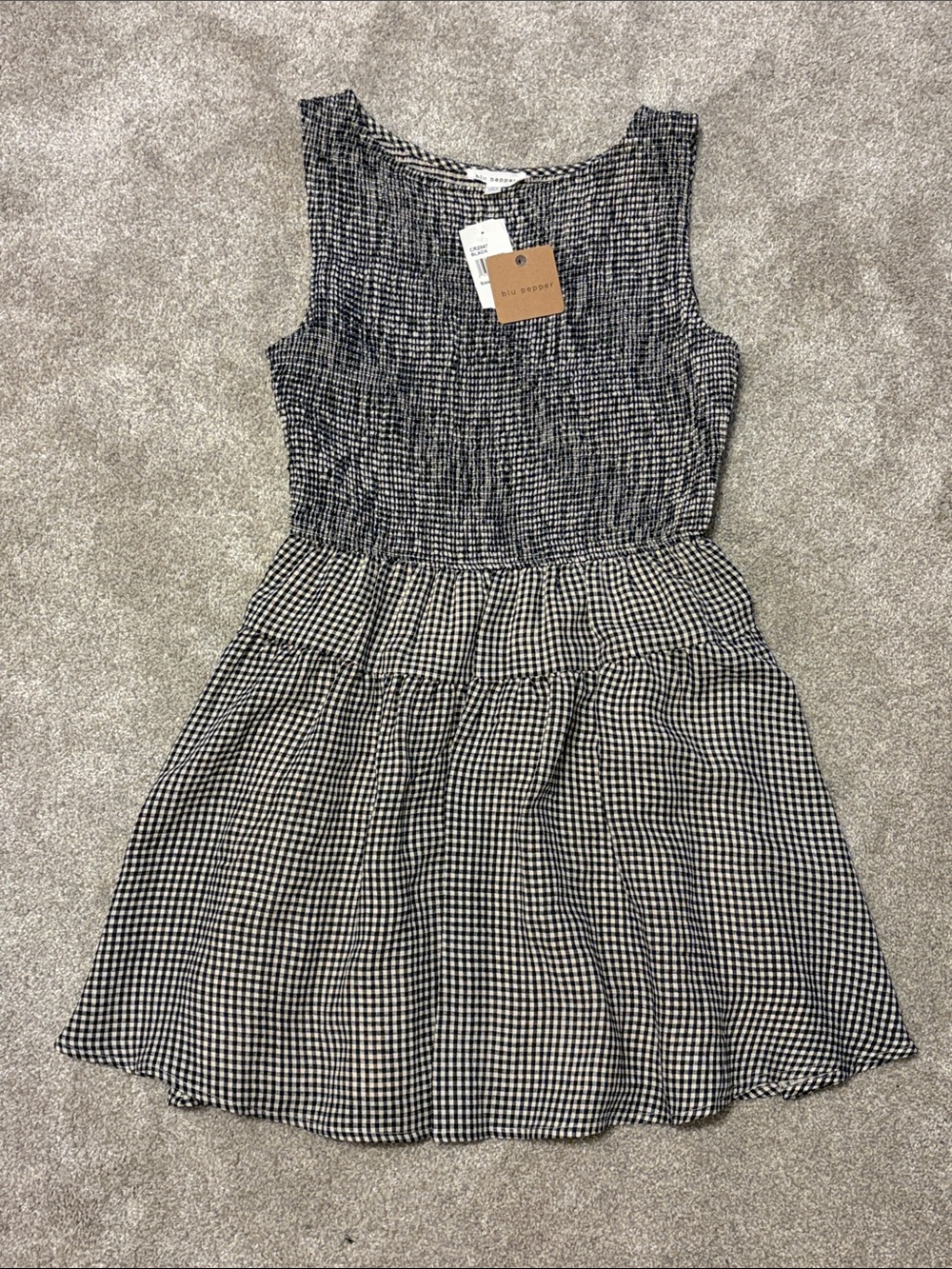 Blu Pepper Black and White Gingham Smocked Sleeveless Dress